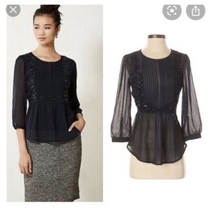 Anthropolgie Maeve Navy Embellished Peplum Top